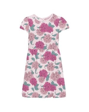KICKEE Girl's Peonies Flutter Sleeve Twirl Dress - Pink