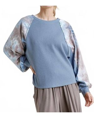 Umgee Waffle Knit Tie Dye Top - Blue