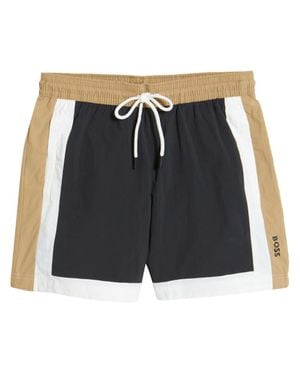 BOSS Remy Standard Length Colorblock Swim Trunks - Black