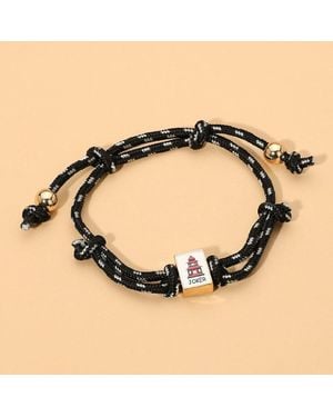 Fashnzfab Mahjong Tile Charm Accent Knotted Cord Adjustable Cinch Pull Tie Bracelet - Black