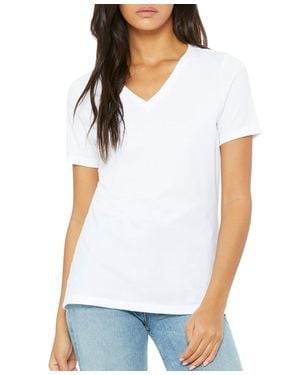 Blu Rock Loose Fit Short Sleeve V-Neck Cotton Stretch Tees - White