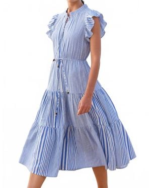 Oliphant Cinched Flirty Midi Dress - Blue