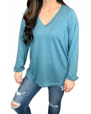 Shirley Stone Solid V-Neck Top - Blue