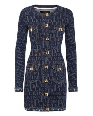 Philipp Plein Denim Dress Cargo All Over Pp - Blue