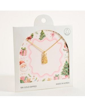 Fashnzfab 18K Dipped Christmas Nutcracker Pendant Necklace - Pink