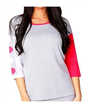 Angel 3/4 Sleeve Color Block Crew Top - Gray