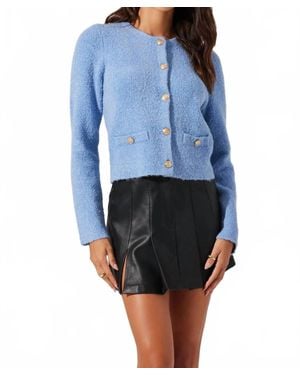 Astr Teddy Button Up Cardigan Sweater - Blue