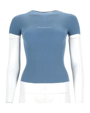 Alexander Wang Fitted Ribbed Short-Sleeve Knit Top - Blue