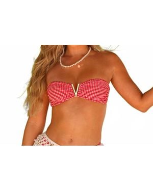 Kulani Kinis Mega V Band Strapless Tie Bikini Top - Red