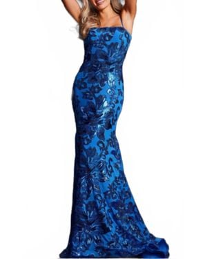 floral formal dress plus size Modern Spaghetti Straps V-neck Side Slit Long Satin Party Prom Dresses With  Slit main image 1