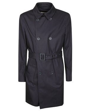 Herno Cotton Double-Breasted Trench Coat - Blue