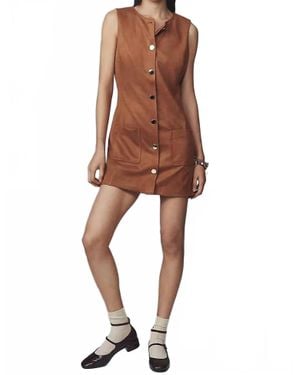 Endless Rose Suede Round Neck Buttoned Mini Dress - Brown