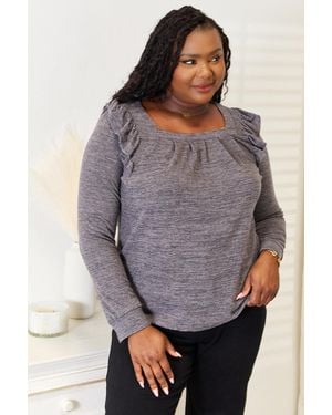 TRUEDAMES Double Take Square Neck Ruffle Shoulder Long Sleeve T-Shirt - Purple