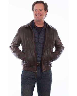 Scully Dark Rugged Lamb Zip-Front Leather Jacket - Black