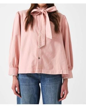 seventy + mochi Poet Pussybow Denim Blouse - Red