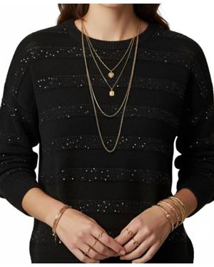 Q2 Striped Knit Sweater With Sequin - Black