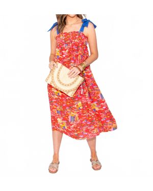 TCEC Summer Canvas Tie Straps Midi Dress - Red
