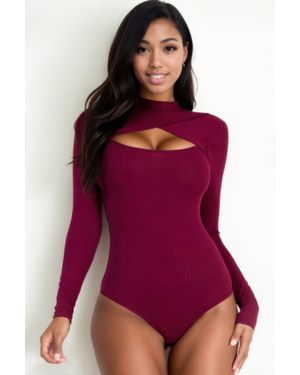 TRUEDAMES Fashnzfab Front Cutout Long Sleeve Bodysuit - Purple