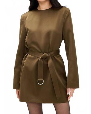 Nanushka Genaya Satin Structured Belted Dress - Green