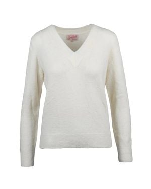 MC2 Saint Barth V-Neck Sweater Crafted From Alpaca And Wool Blend - White