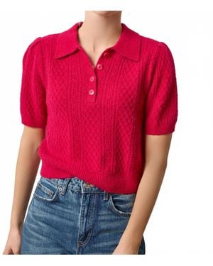 Lilla P Mixed Stitch Elbow Sleeve Polo - Red