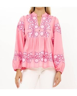 Oliphant Mandarin Balloon Sleeve Top - Pink