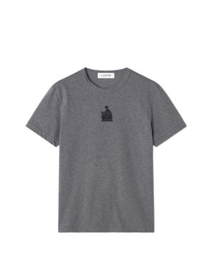 Lanvin Short-Sleeved Crew Neck Top With Embroidered Emblem - Gray