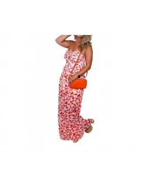 Main Strip I Mean It Strapless Floral Jumpsuit - Red
