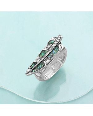 Fashnzfab Abalone Leaf Antique Metal Stretch Ring - Blue