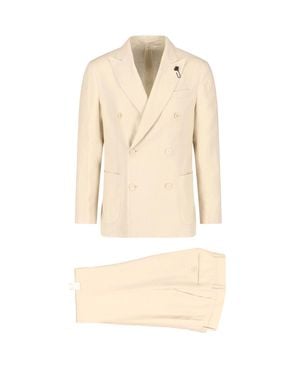 Lardini Cream Tailored Double-Breasted Linen Suit - Natural