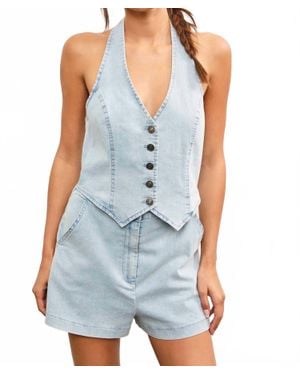 Mustard Seed Halter Neck Button Closure Vest Romper - Blue