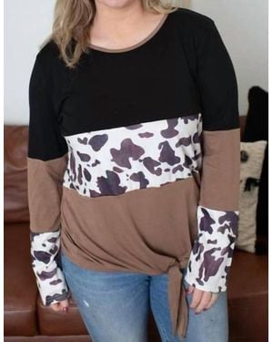 Shirley Stone Color Block Cow Knot Top - Black
