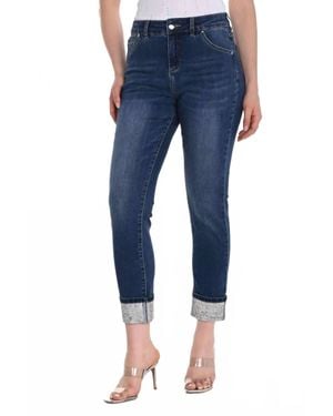 FRANK LYMAN Rhinestone Cuff Denim Pant - Blue