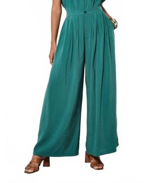 Apricot Pleat Detail Super Wide Pants - Green