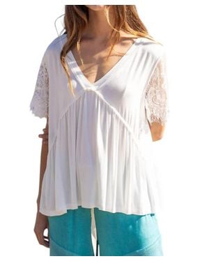 Pol Lace Sleeves V Neck Top - White