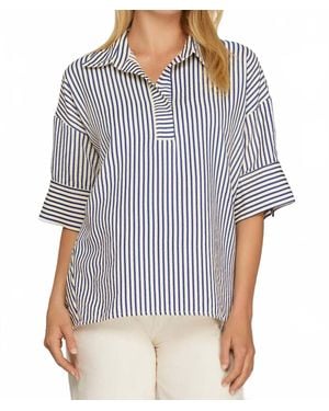 She + Sky Oversized Striped Top - Blue