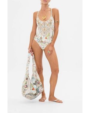 CAMILLA Scoop Neck One Piece With Buttons - White