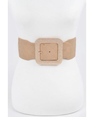 Fashnzfab Big Rhinestone Buckle Embossed Plus Size Belt - White