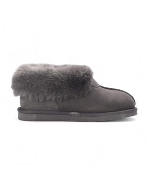 Infinity Leather Sheepskin Suede Ankle Slip-On Bootie Winter - Gray