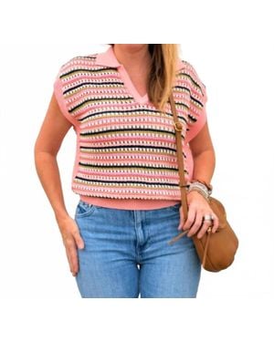 Thml Short Sleeve Collared Striped Knit Top