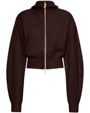 Sportmax Cropped Ribbed Metallic Zip Cardigan - Brown