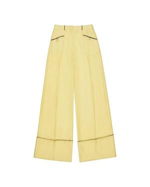 Bally Silk Wide-Leg Tailored Pants, Brand Size 38 Us - Yellow