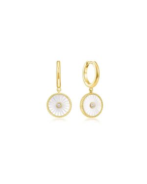 Eklexic Mini Huggie Hoops With Mop & Cubic Zirconia Drop Earrings - Metallic