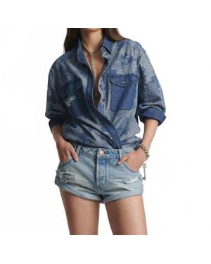 One Teaspoon Bandits Low Waist Messed Up Denim Shorts - Blue