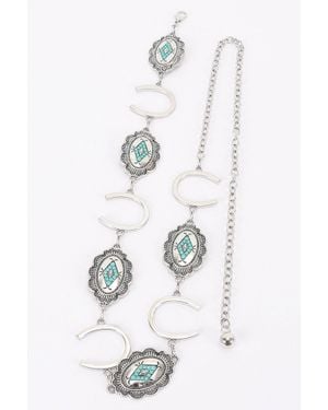 Fashnzfab Western Horseshoe Concho Chain Belt - White
