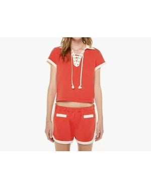 Mother Lace Up Match Top - Red