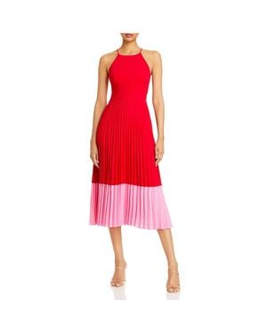 Aidan By Aidan Mattox Pleated Midi Halter Dress - Red