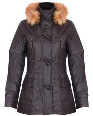 Infinity Leather Quilted Hooded Parka Jacket-Northampton - Gray