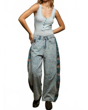 Pol Ribbed Knit Lace Trim Sleeveless Top - Blue