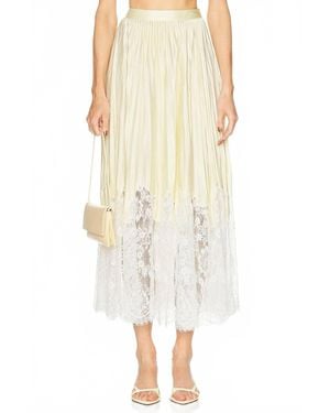 Self-Portrait Satin Lace Midi Skirt - Yellow